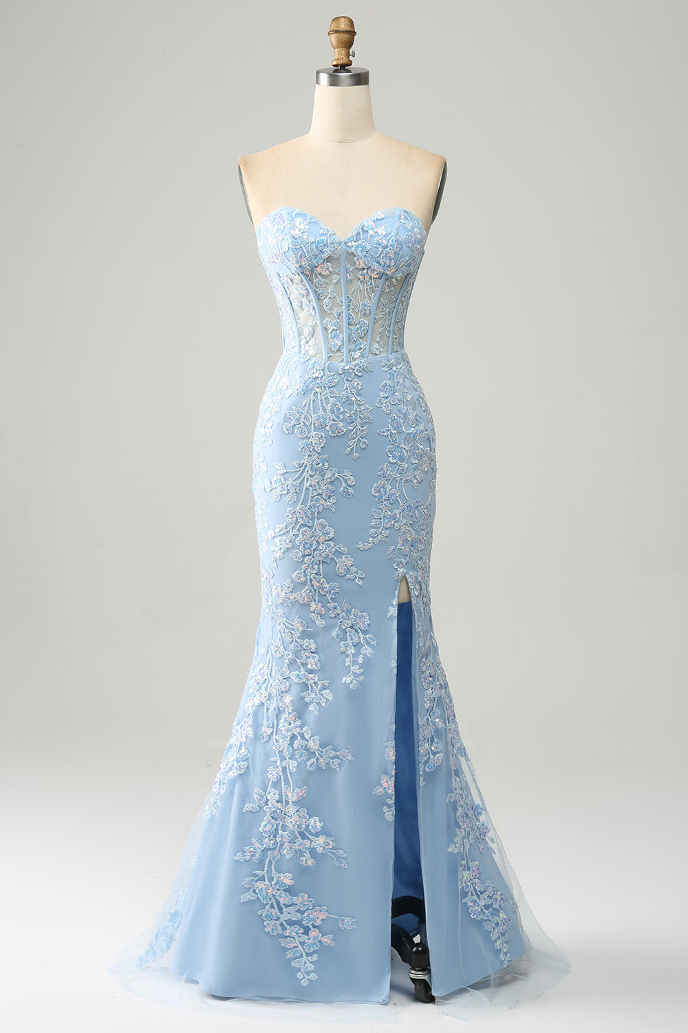 Wedtrend Women Light Blue Prom Dress Mermaid Sweetheart Corset Long Party Dresses With Slit WEDTREND Wedtrend Women Light Blue Prom Dress Mermaid Sweetheart Corset Long Party Dresses With Slit WEDTREND
