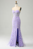 Lilac Mermaid Sweetheart Corset Long Prom Dress With Slit