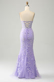 Lilac Mermaid Sweetheart Corset Long Prom Dress With Slit