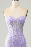 Lilac Mermaid Sweetheart Corset Long Prom Dress With Slit