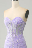 Lilac Mermaid Sweetheart Corset Long Prom Dress With Slit