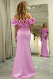 Pink Mermaid Strapless Meringue Ruffles Prom Dress With Slit