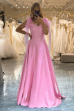 Pink A-Line Spaghetti Straps Floor Length Corset Prom Dress