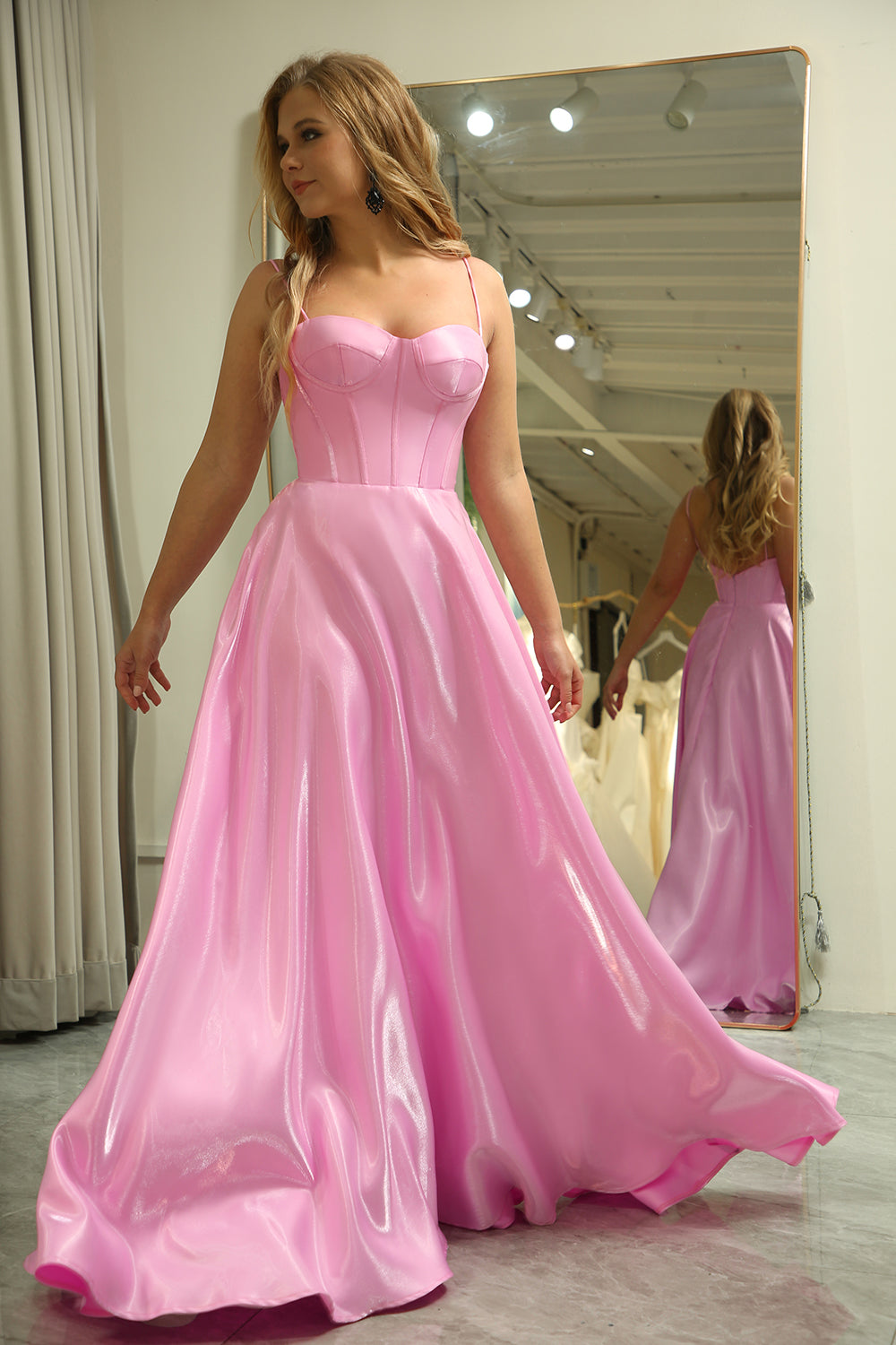 Wedtrend Women Pink Prom Dress Pink A-Line Spaghetti Straps Corset Long Evening Party Dress WEDTREND Wedtrend Women Pink Prom Dress Pink A-Line Spaghetti Straps Corset Long Evening Party Dress WEDTREND