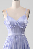 Lavender A Line Tiered Long Corset Pleated Prom Dress With Slit