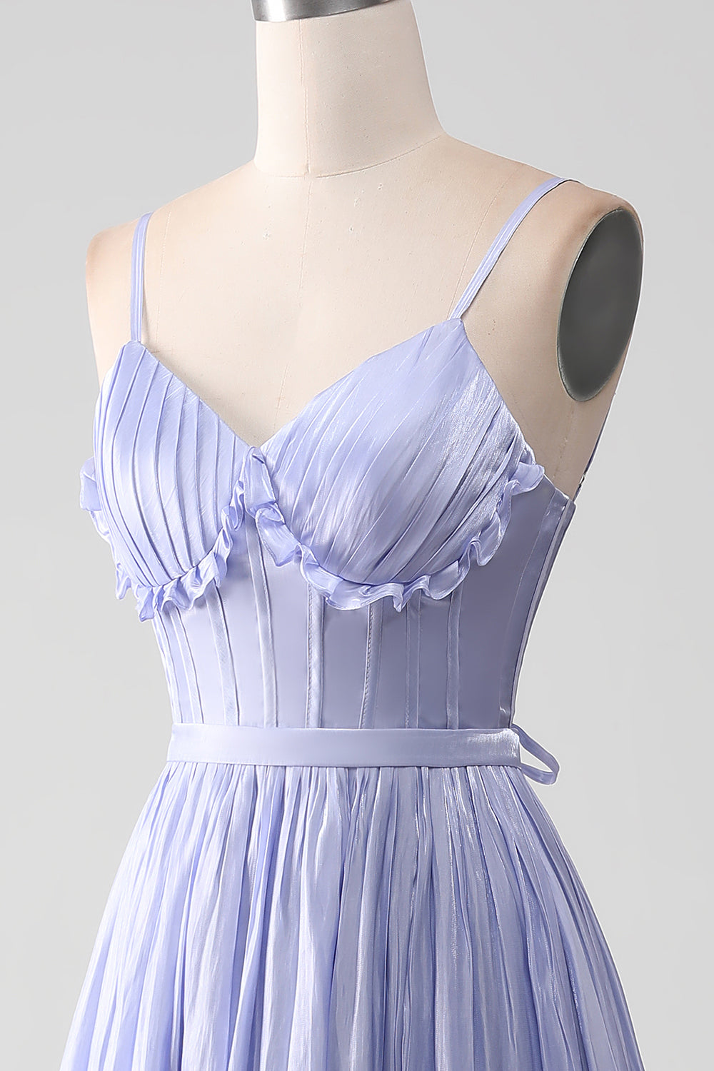 Lavender A Line Tiered Long Corset Pleated Prom Dress With Slit