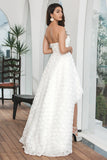 Cute Asymmetrical High Low Flower Sweetheart White Graduation Dress
