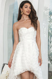 Cute Asymmetrical High Low Flower Sweetheart White Graduation Dress
