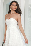 Cute Asymmetrical High Low Flower Sweetheart White Graduation Dress