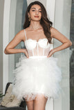 Cute A-Line Spaghetti Straps Ruffled Short White Graduation Dress