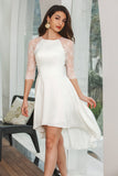 Simple White High Low Graduation Dress With Lace Sleeves