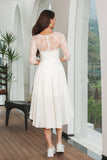 Simple White High Low Graduation Dress With Lace Sleeves