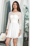 A Line Bateau Long Sleeves Backless Short White  Graduation Dress With Long Sleeves