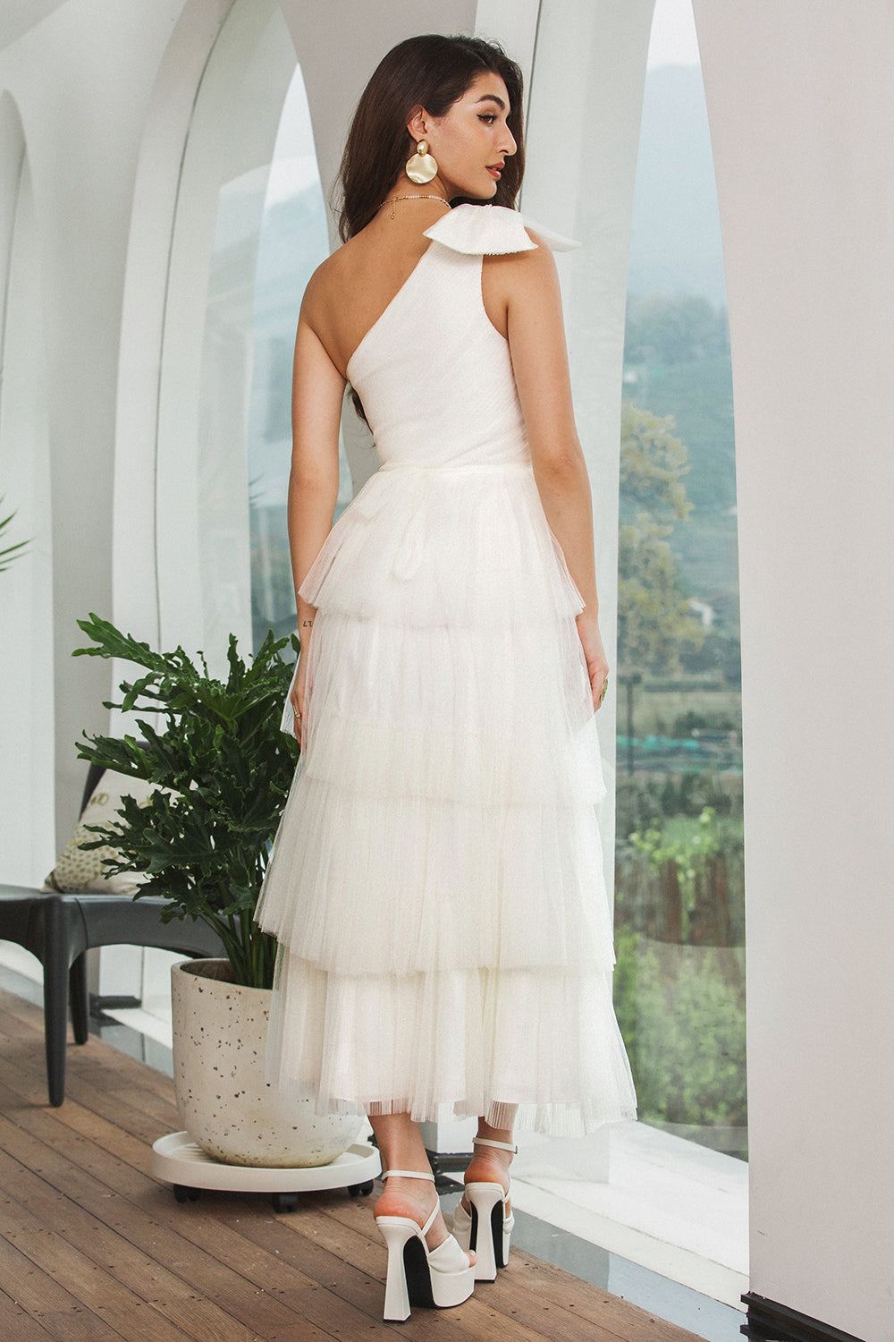 Wedtrend Women Elegant White Long Graduation Dress A Line One Shoulder Tiered Engagement Party Dress WEDTREND Wedtrend Women Elegant White Long Graduation Dress A Line One Shoulder Tiered Engagement Party Dress WEDTREND