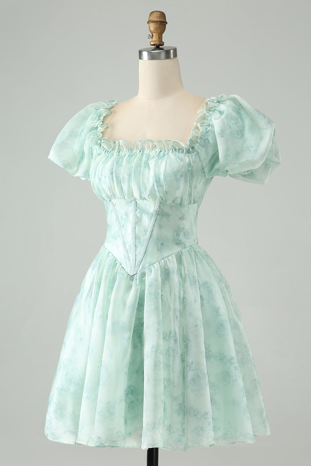 Wedtrend Women Cute Light Green Short Homecoming Dress A Line Square Neck Floral Ruffle Cocktail Party Dress, Light Green / US22W Wedtrend Women Cute Light Green Short Homecoming Dress A Line Square Neck Floral Ruffle Cocktail Party Dress, Light Green / US22W