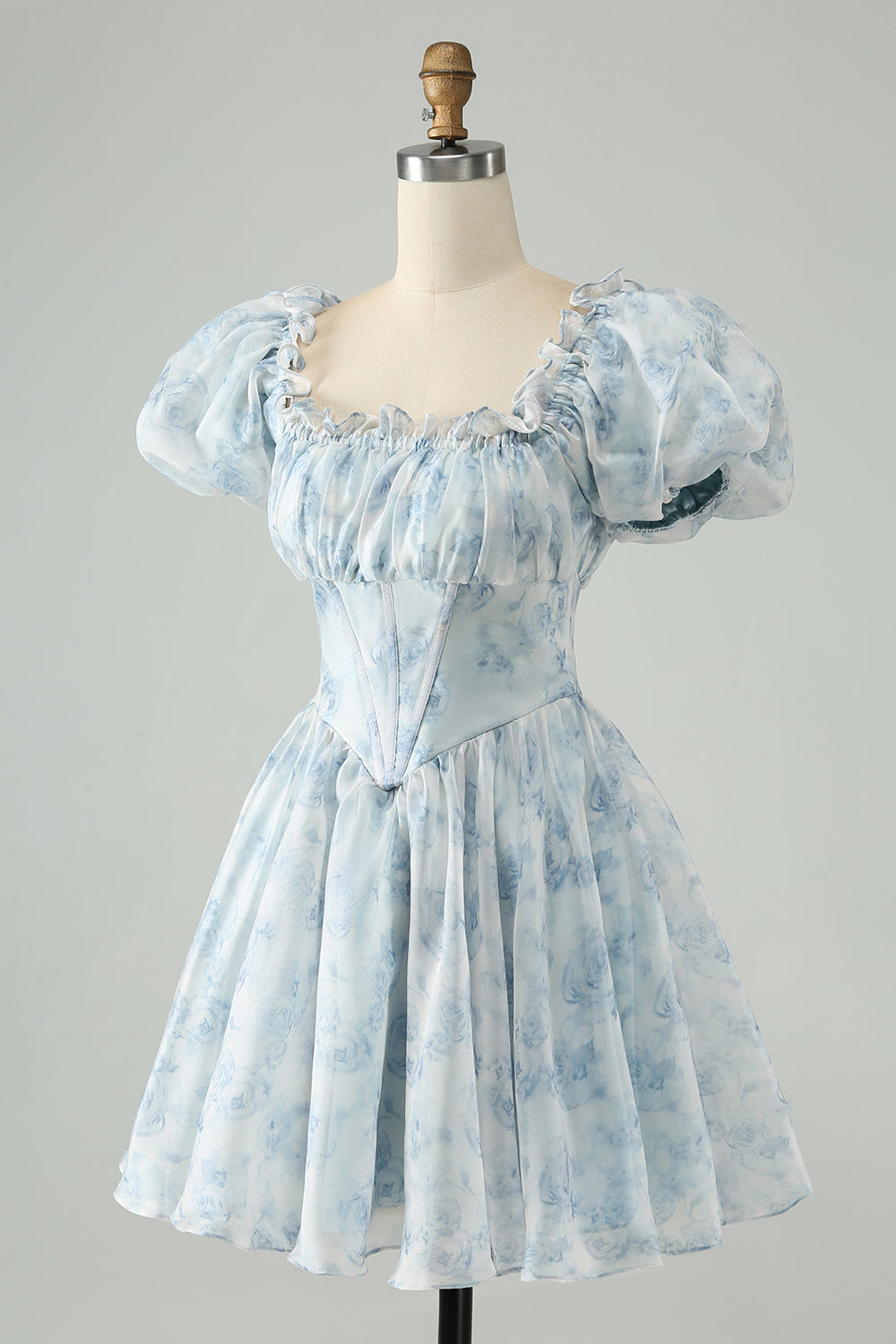 Wedtrend Women Cute Sky Blue Short Homecoming Dress A Line Square Neck Floral Ruffle Cocktail Party Dress WEDTREND Wedtrend Women Cute Sky Blue Short Homecoming Dress A Line Square Neck Floral Ruffle Cocktail Party Dress WEDTREND