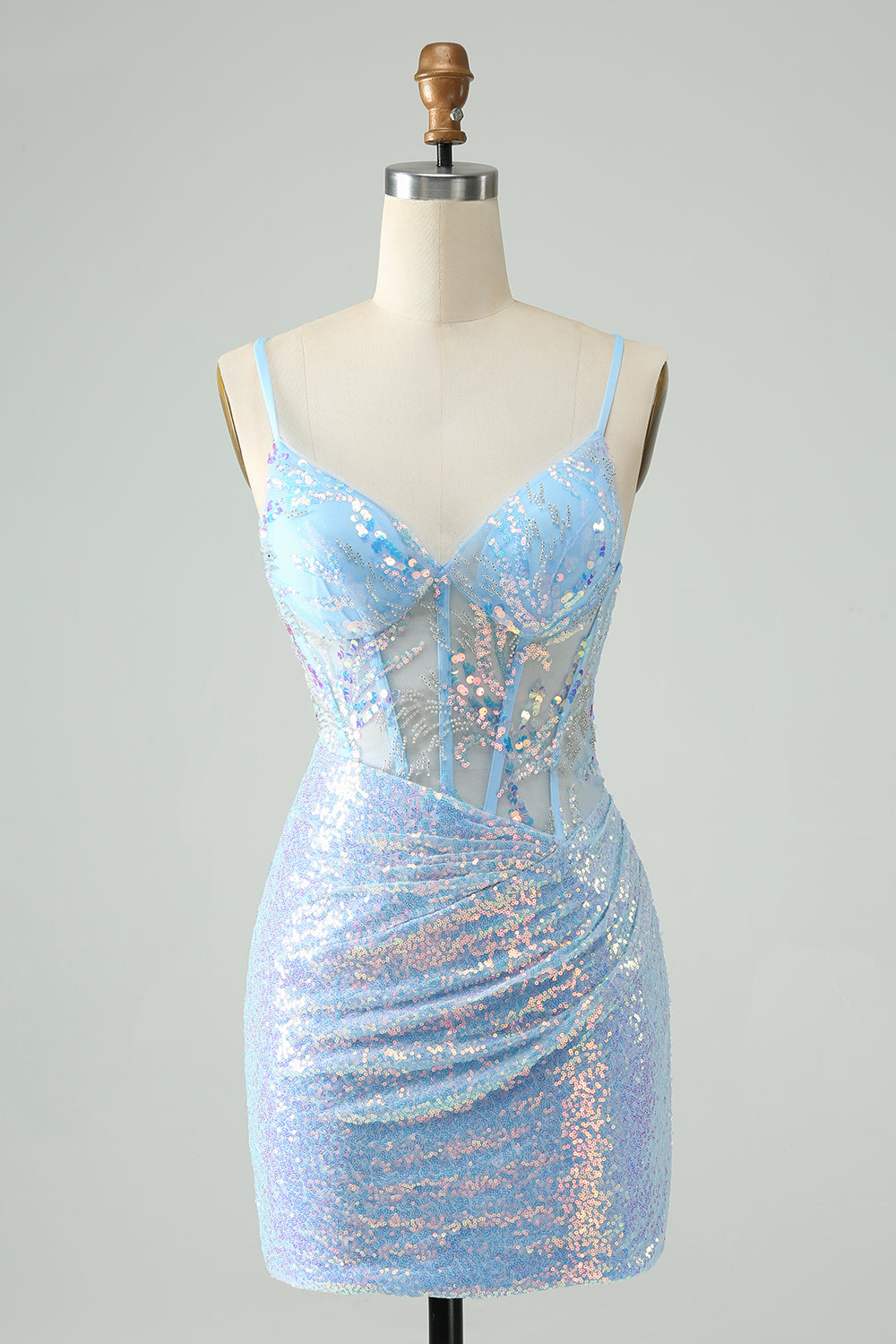 Wedtrend Women Glitter Light Blue Tight Sequins Homecoming Dress Spaghetti Straps Beaded Corset Short Prom Dress WEDTREND Wedtrend Women Glitter Light Blue Tight Sequins Homecoming Dress Spaghetti Straps Beaded Corset Short Prom Dress WEDTREND