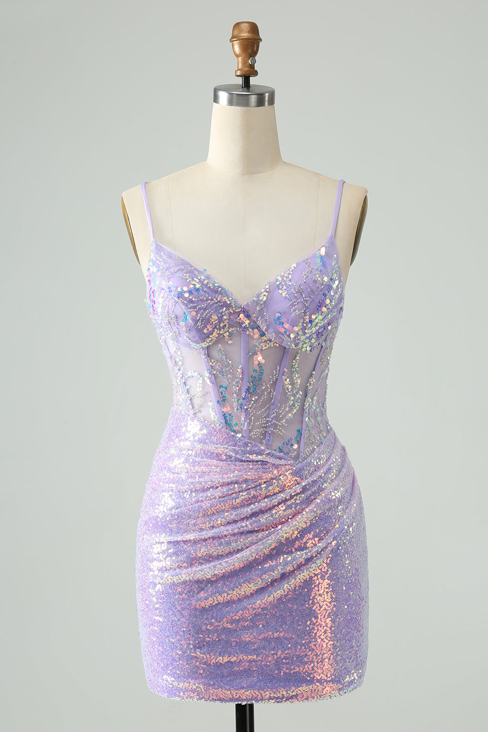 Wedtrend Women Glitter Lilac Tight Sequins Homecoming Dress Spaghetti Straps Beaded Corset Short Prom Dress, Lilac / US26W Wedtrend Women Glitter Lilac Tight Sequins Homecoming Dress Spaghetti Straps Beaded Corset Short Prom Dress, Lilac / US26W