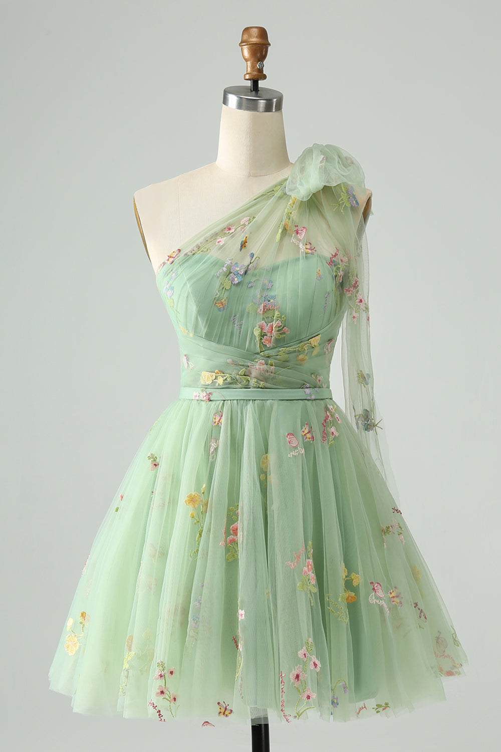 Wedtrend Women Grey Blue Tulle Homecoming Dress with Floral Embroidery A Line One Shoulder Short Prom Dress, Light Green / US10 Wedtrend Women Grey Blue Tulle Homecoming Dress with Floral Embroidery A Line One Shoulder Short Prom Dress, Light Green / US10