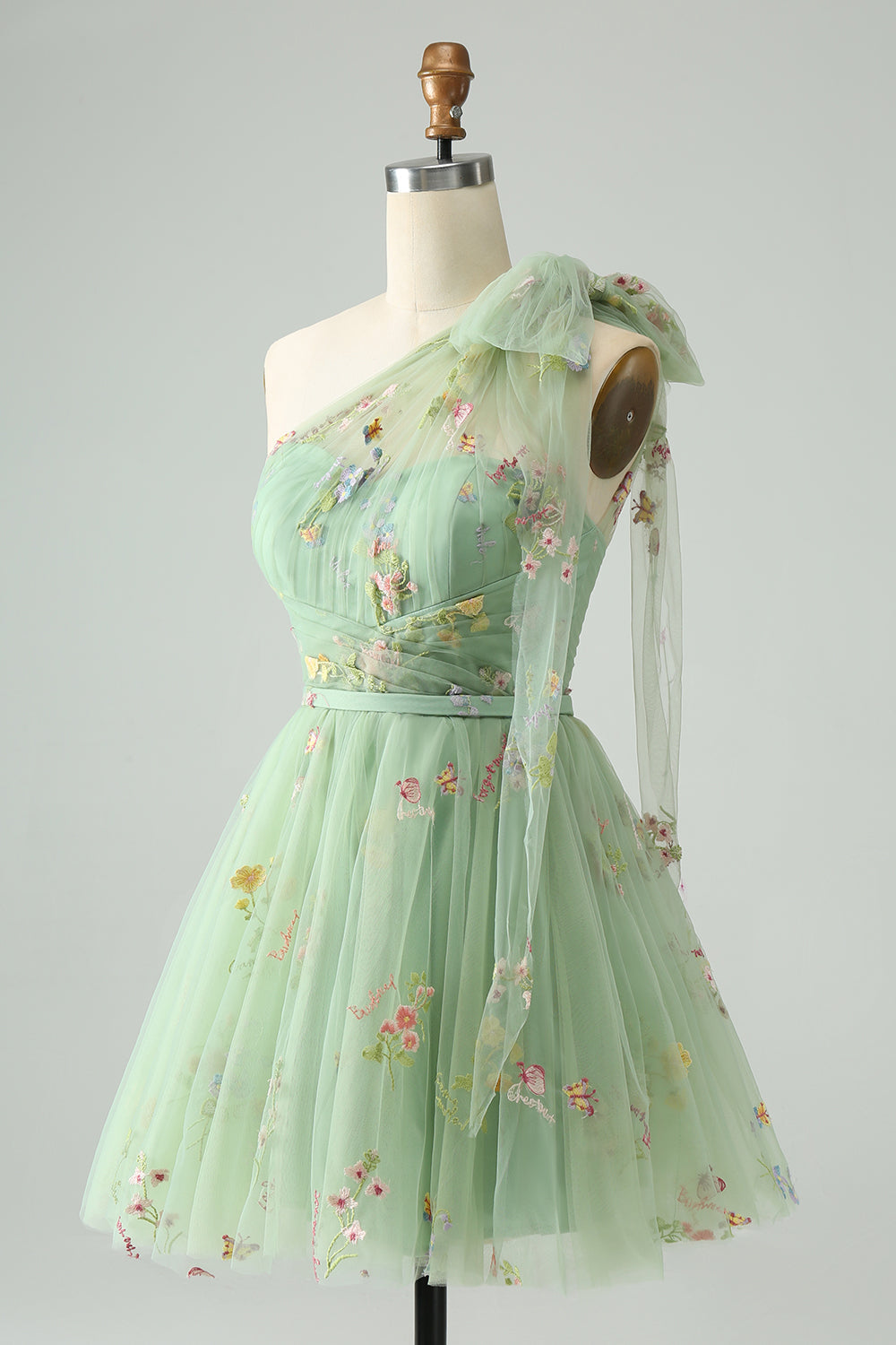 Wedtrend Women Light Green Tulle Homecoming Dress with Floral Embroidery A Line One Shoulder Short Prom Dress WEDTREND Wedtrend Women Light Green Tulle Homecoming Dress with Floral Embroidery A Line One Shoulder Short Prom Dress WEDTREND