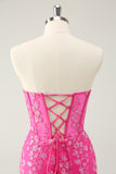 Classy Fuchsia Bodycon Strapless Corset Short Homecoming Dress with Sequins
