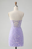 Classy Fuchsia Bodycon Strapless Corset Short Homecoming Dress with Sequins