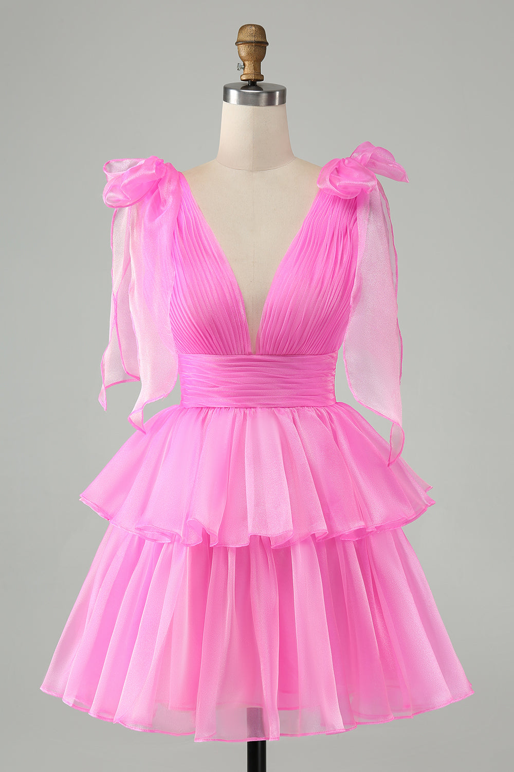 Wedtrend Women Cute Hot Pink Tiered Homecoming Dress A Line V Neck Backless Pleated Short Prom Dress, Hot Pink / US22W Wedtrend Women Cute Hot Pink Tiered Homecoming Dress A Line V Neck Backless Pleated Short Prom Dress, Hot Pink / US22W