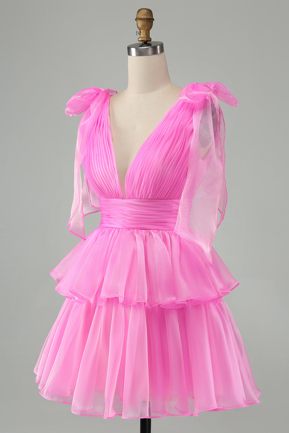 Wedtrend Women Cute Hot Pink Tiered Homecoming Dress A Line V Neck Backless Pleated Short Prom Dress WEDTREND Wedtrend Women Cute Hot Pink Tiered Homecoming Dress A Line V Neck Backless Pleated Short Prom Dress WEDTREND