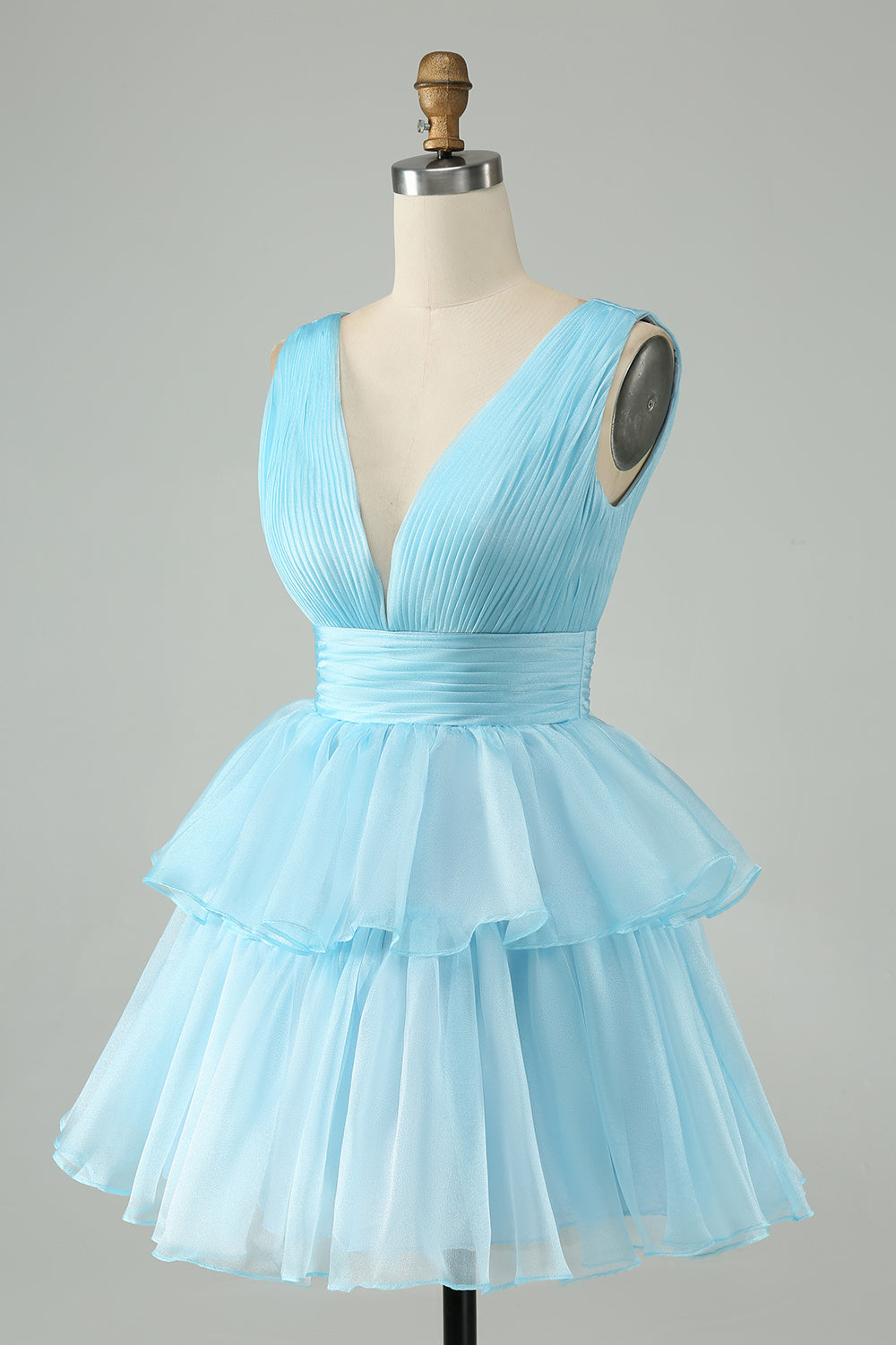 Wedtrend Women Cute Sky Blue Tiered Homecoming Dress A Line V Neck Backless Pleated Short Prom Dress WEDTREND Wedtrend Women Cute Sky Blue Tiered Homecoming Dress A Line V Neck Backless Pleated Short Prom Dress WEDTREND