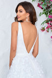 Ivory Ball-Gown/Princess V Neck Court Train Satin Wedding Dress with 3D Flowers