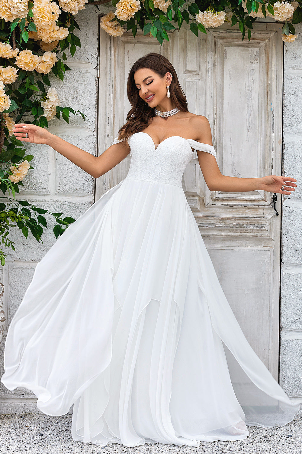 Wedtrend Women Wedding Dress Ivory Asymmetrical Boho Chiffon Wedding Party Dress with Lace WEDTREND Wedtrend Women Wedding Dress Ivory Asymmetrical Boho Chiffon Wedding Party Dress with Lace WEDTREND