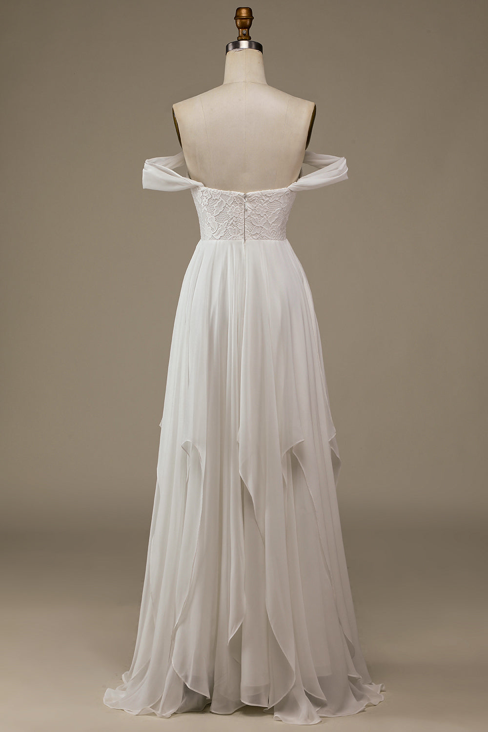 Wedtrend Women Wedding Dress Ivory Asymmetrical Boho Chiffon Wedding Party Dress with Lace, Ivory / US16 Wedtrend Women Wedding Dress Ivory Asymmetrical Boho Chiffon Wedding Party Dress with Lace, Ivory / US16