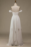 Ivory Asymmetrical Boho Chiffon Wedding Dress with Lace