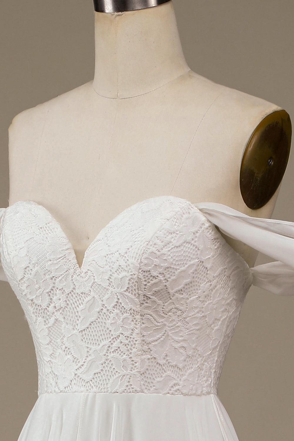 Ivory Asymmetrical Boho Chiffon Wedding Dress with Lace