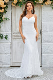 Trumpet/Mermaid Spaghetti Straps Court Train Lace Wedding Dress