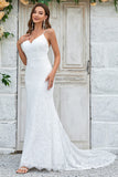 Trumpet/Mermaid Spaghetti Straps Court Train Lace Wedding Dress