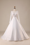 Ivory A Line Tulle Backless Wedding Dress with Lace with Appliques