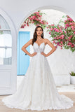 Ball-Gown/Princess V-Neck Sweep Train Lace Wedding Dress With Sequins
