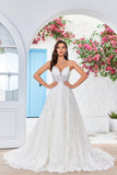 Ball-Gown/Princess V-Neck Sweep Train Lace Wedding Dress With Sequins