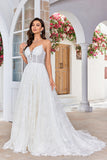 Ball-Gown/Princess V-Neck Sweep Train Lace Wedding Dress With Sequins