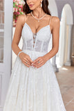 Ball-Gown/Princess V-Neck Sweep Train Lace Wedding Dress With Sequins