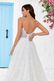 Ball-Gown/Princess V-Neck Sweep Train Lace Wedding Dress With Sequins