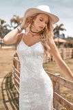 Ivory Mermaid Spaghetti Straps Chapel Train Lace Wedding Dress