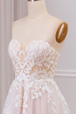 Detachable A Line Sweetheart Tulle Wedding Dress with Lace