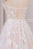 Detachable A Line Sweetheart Tulle Wedding Dress with Lace