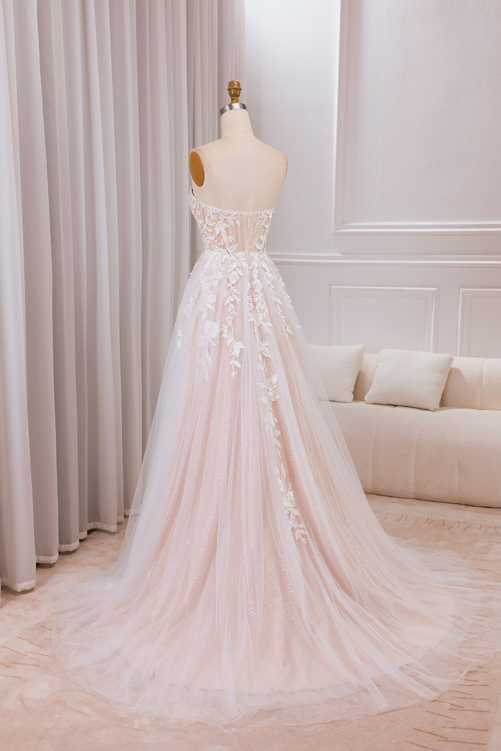 A-line Tulle Wedding Dress With Detachable Off The Shoulder Long