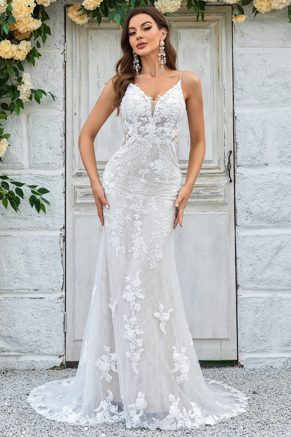 Wedtrend Women Bridal Dress Trumpet/Mermaid Spaghetti Straps Court Train Tulle Lace Wedding Dress WEDTREND Wedtrend Women Bridal Dress Trumpet/Mermaid Spaghetti Straps Court Train Tulle Lace Wedding Dress WEDTREND