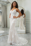 Trumpet/Mermaid Spaghetti Straps Court Train Lace Wedding Dress