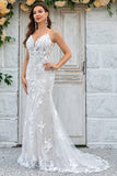 Trumpet/Mermaid Spaghetti Straps Court Train Tulle Lace Wedding Dress