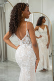 Trumpet/Mermaid Spaghetti Straps Court Train Lace Wedding Dress